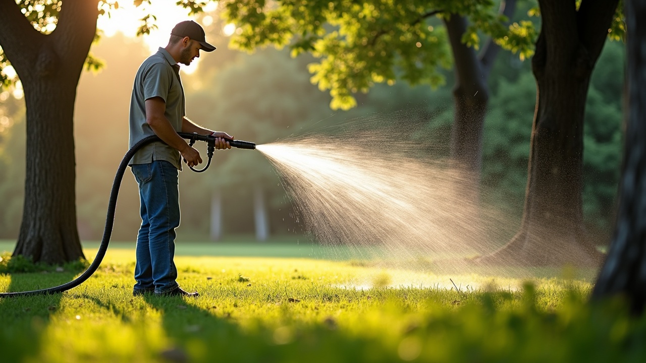 Trees being watered in garden